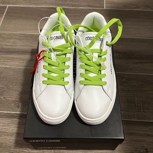 Roberto Cavalli white and gold sneakers